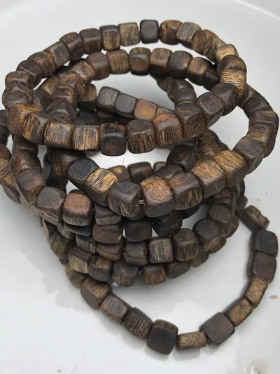Agarwood Square Bead Multi-Wrap Bracelet