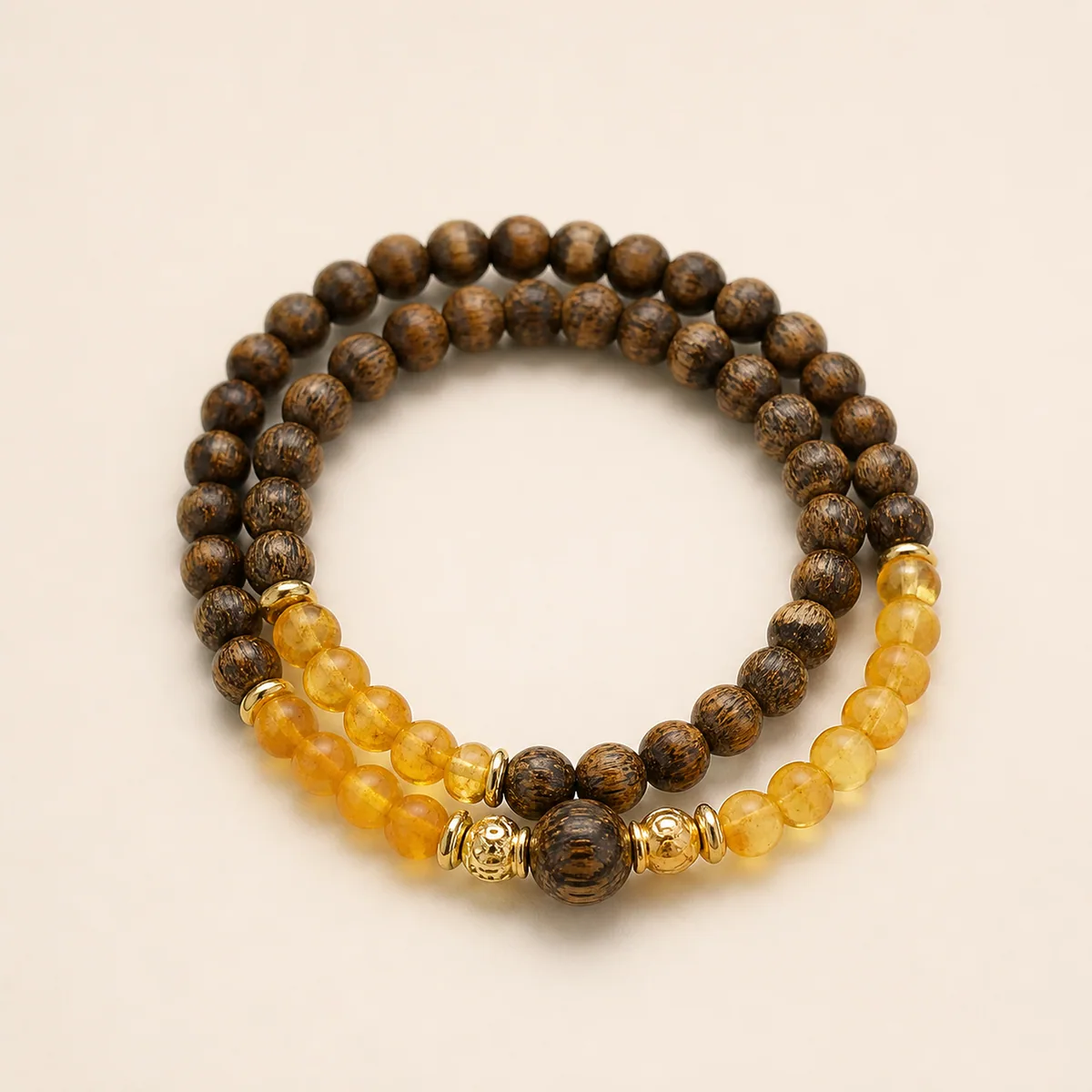 Agarwood & Amber Double-Wrap Bracelet