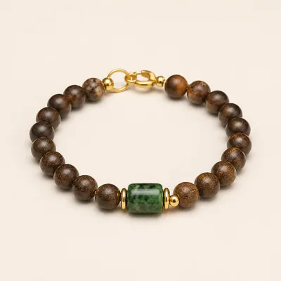 Agarwood & Dry-Green Jadeite Bracelet