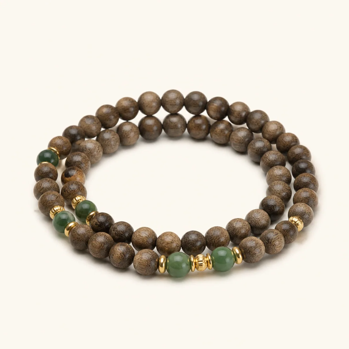 Agarwood & Hetian Jade Double-Wrap Bracelet