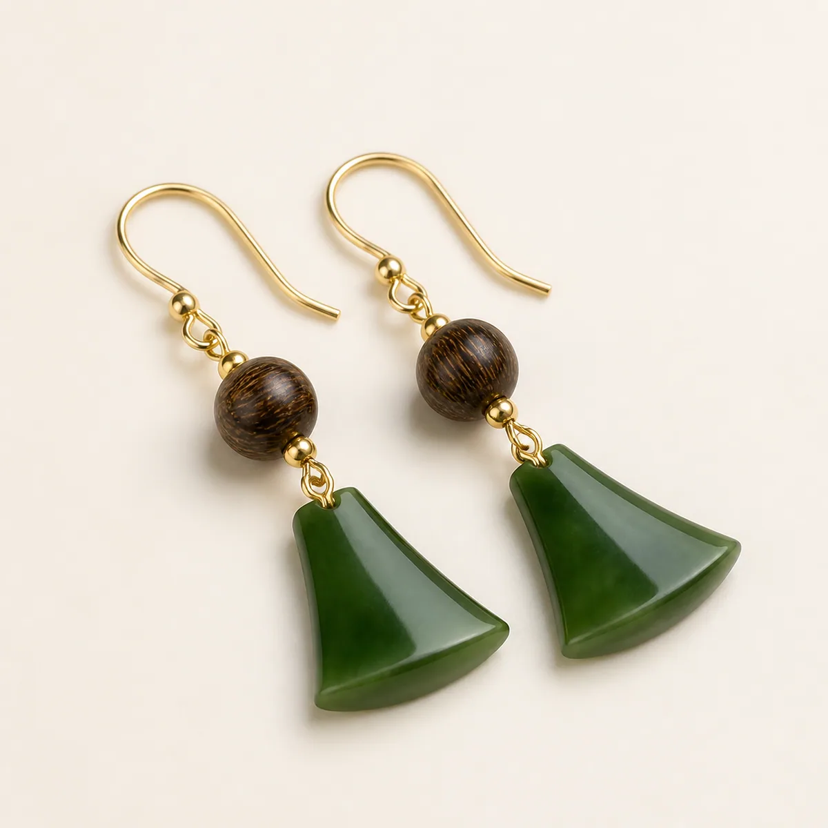 Agarwood & Hetian Jade Fan Earrings