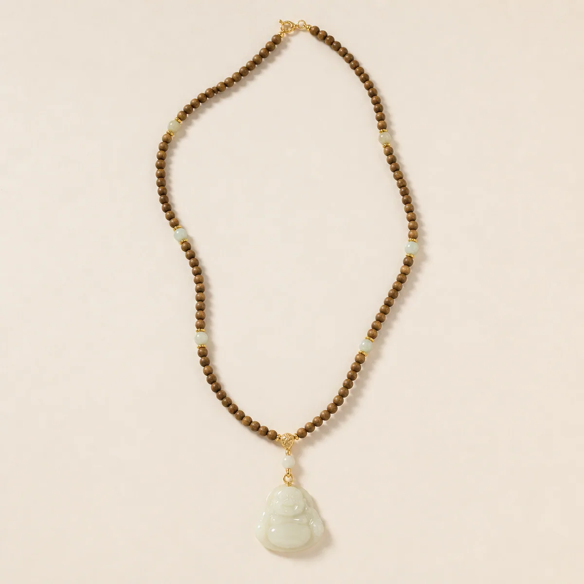 Agarwood & Hetian Jade Laughing Buddha Necklace