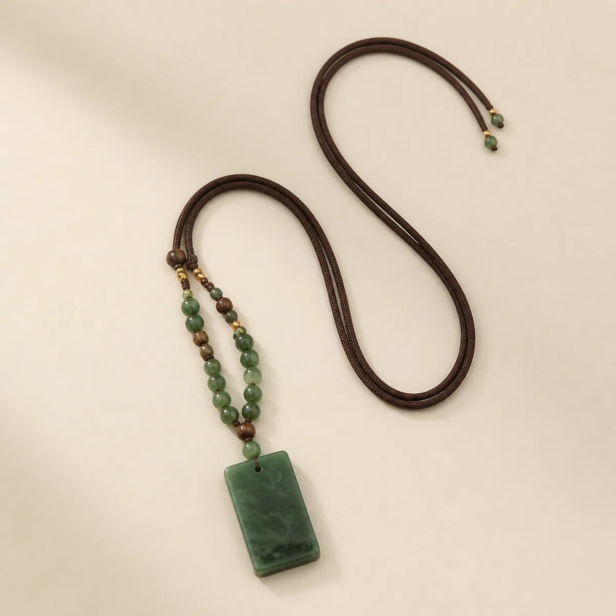 Agarwood & Hetian Jade Plain Plaque Necklace
