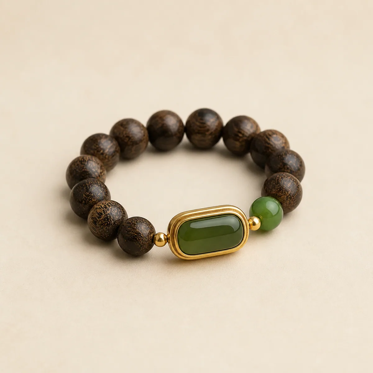 Agarwood & Hetian Jade Plain Plaque Ring