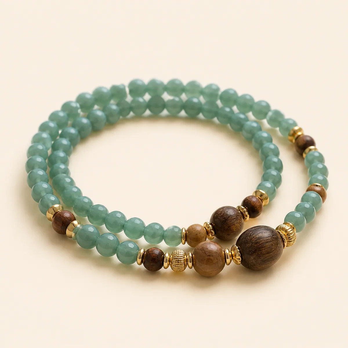 Agarwood & Jade Double-Wrap Bracelet