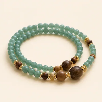 Agarwood & Jade Double-Wrap Bracelet