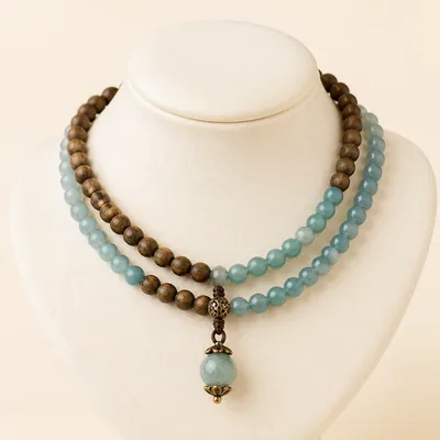 Agarwood & Jadeite Charm Double-Wrap Bracelet