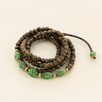 Agarwood & Jadeite Leaf Multi-Wrap Bracelet