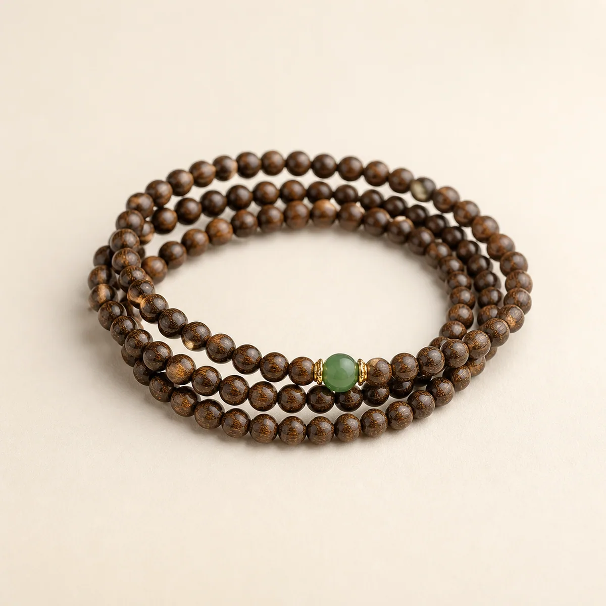 Agarwood & Jadeite Round Multi-Wrap Bracelet