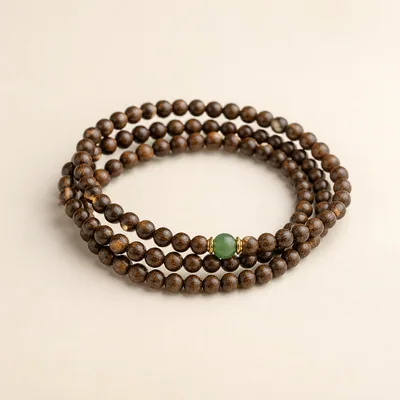 Agarwood & Jadeite Round Multi-Wrap Bracelet