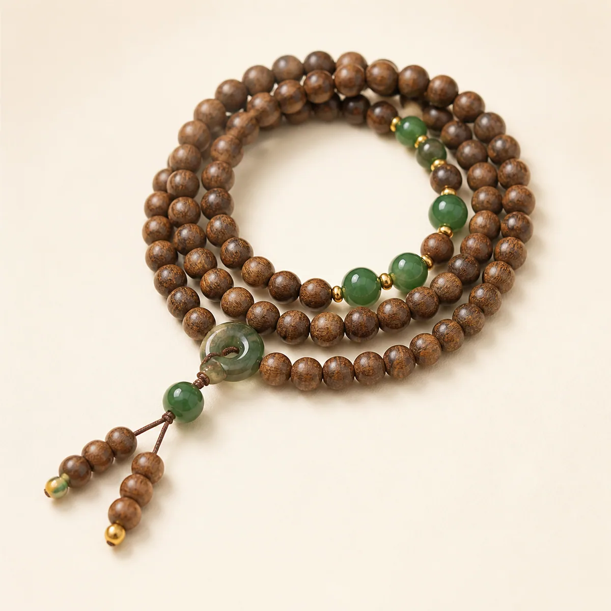 Agarwood & Jadeite Tassel Multi-Wrap Bracelet