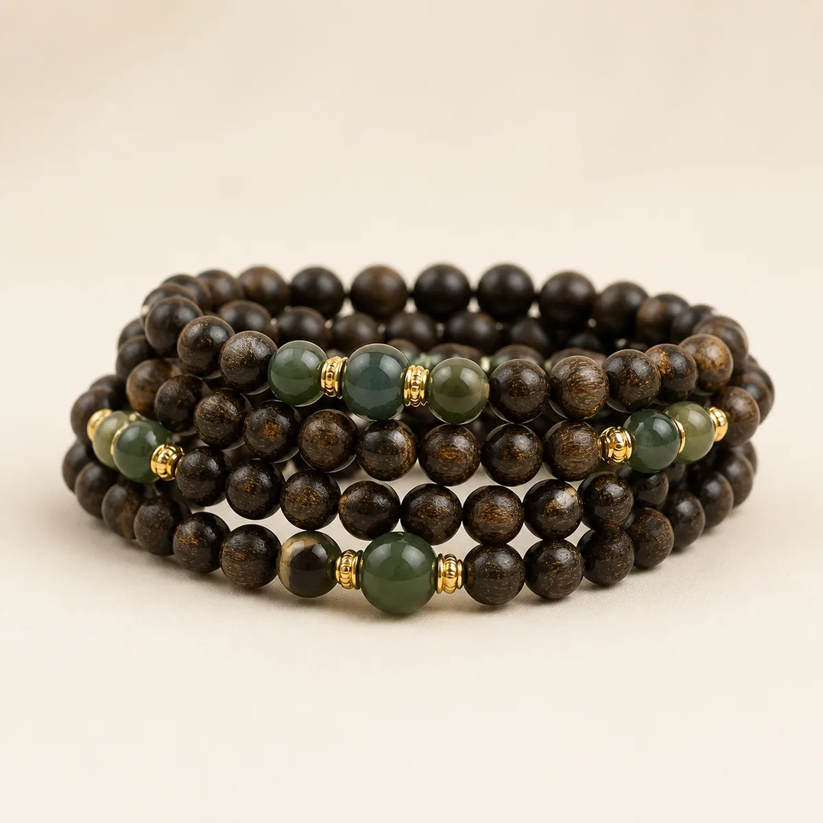 Agarwood & Jadeite Multi-Wrap Bracelet III