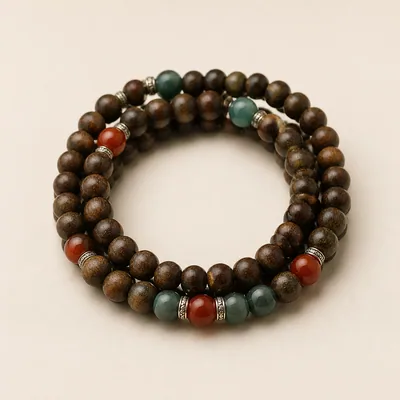 Agarwood, Jadeite & Nanhong Agate Multi-Wrap Bracelet