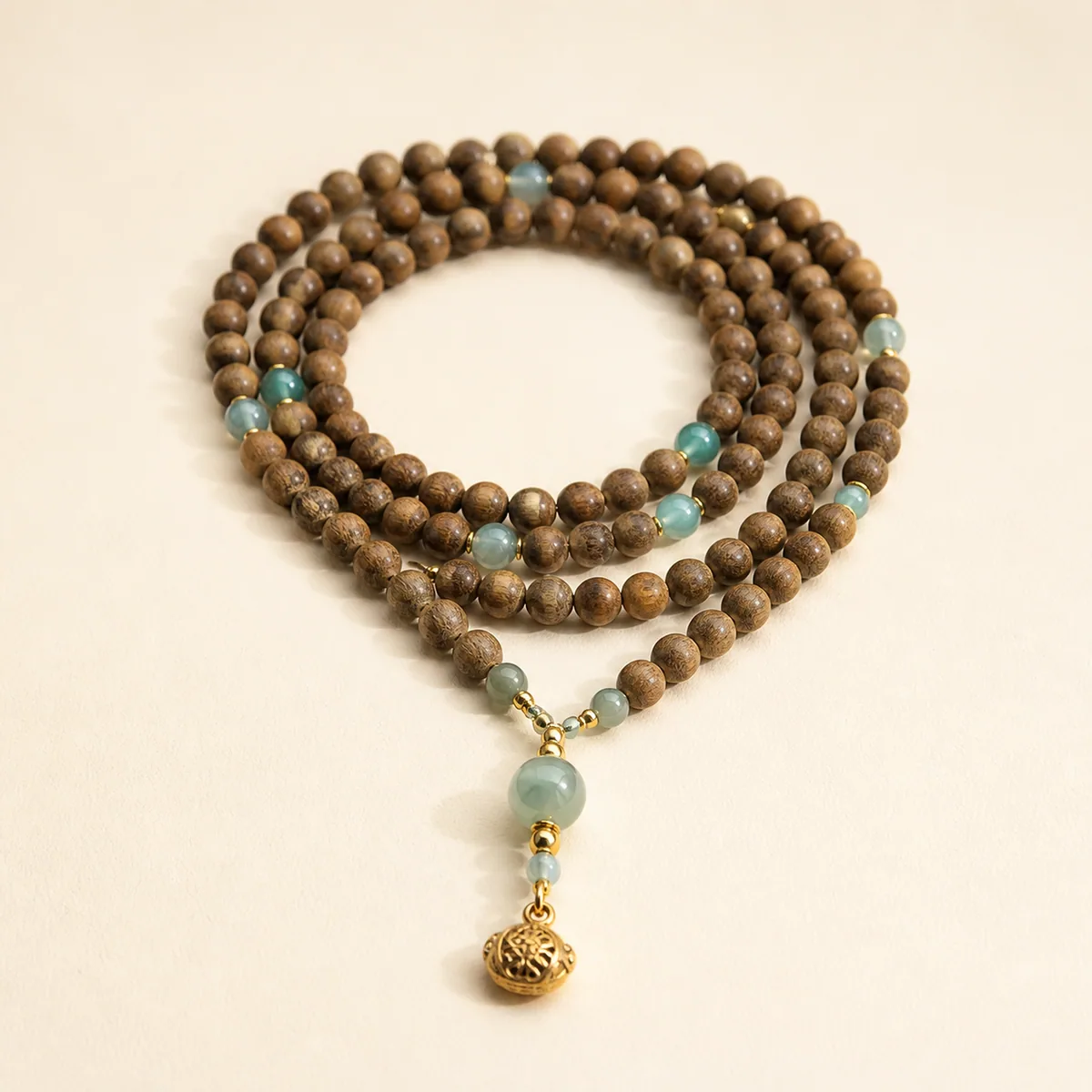 Agarwood & Jadeite Round Bead Necklace