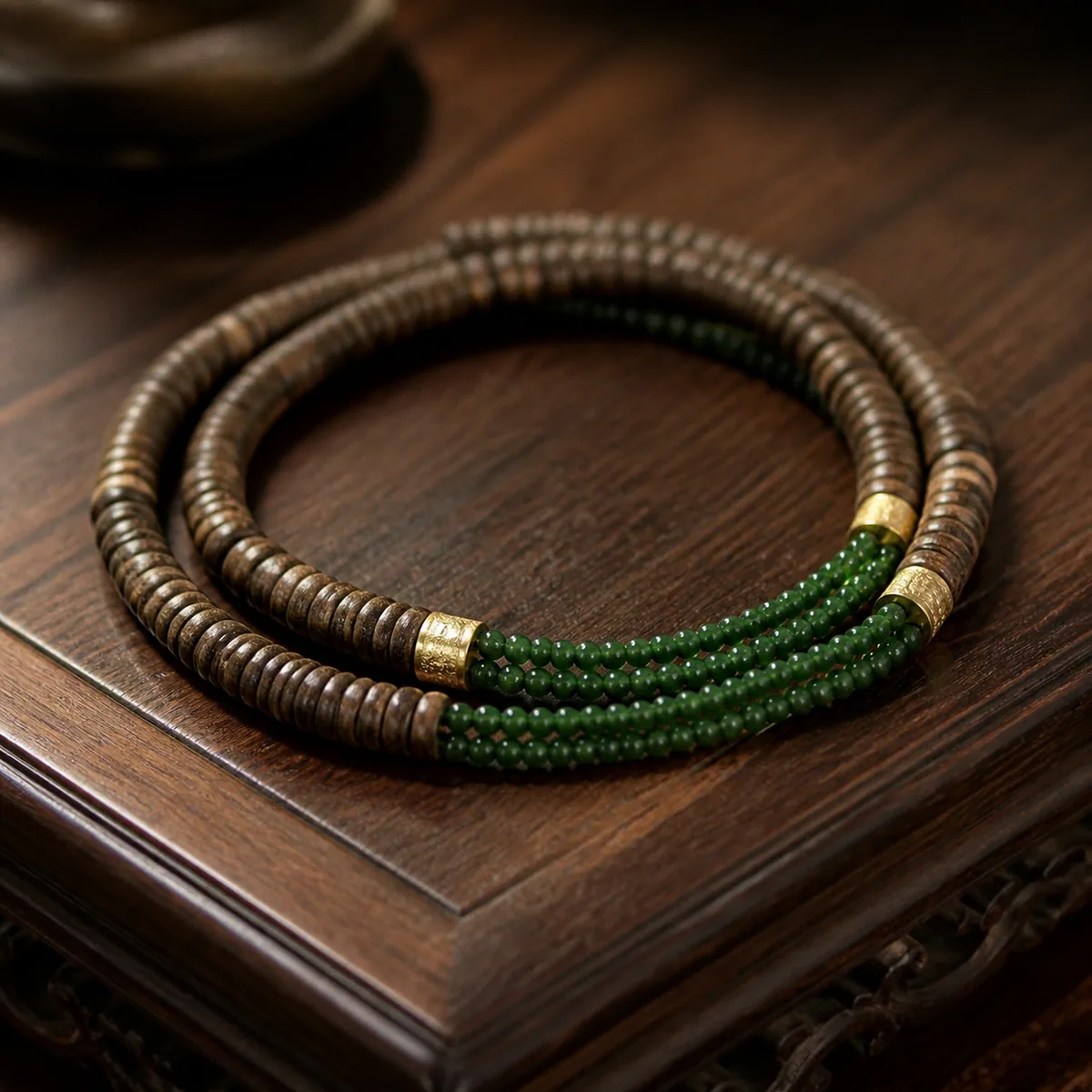Agarwood & Jadeite Disc Bead Necklace