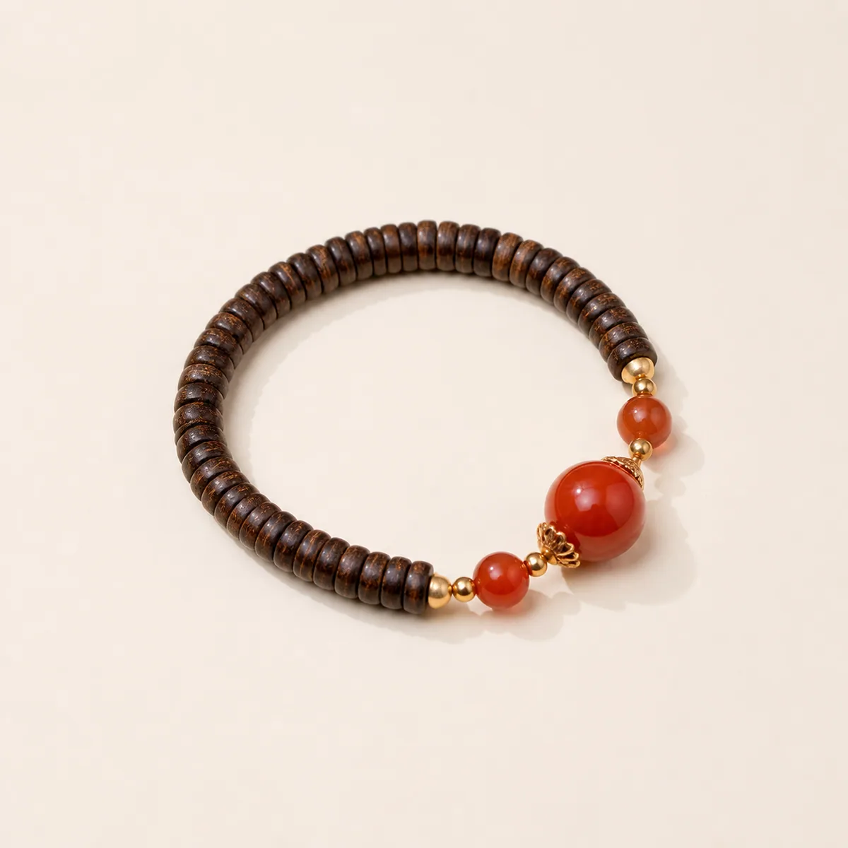 Agarwood disc beads with Nanhong agate