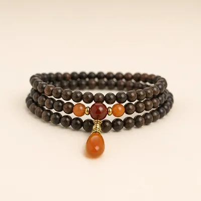 Agarwood & Red Agate Multi-Wrap Bracelet