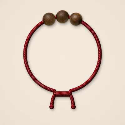Three-Bead Agarwood Red String Bracelet