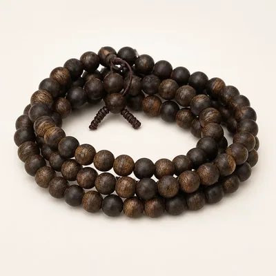 Dark Agarwood Round Bead Multi-Wrap Bracelet II