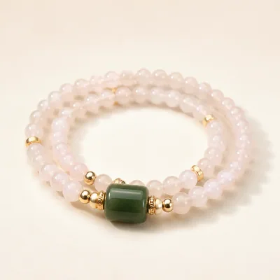 Lotus-Pink Hetian Jade Double-Wrap Bracelet