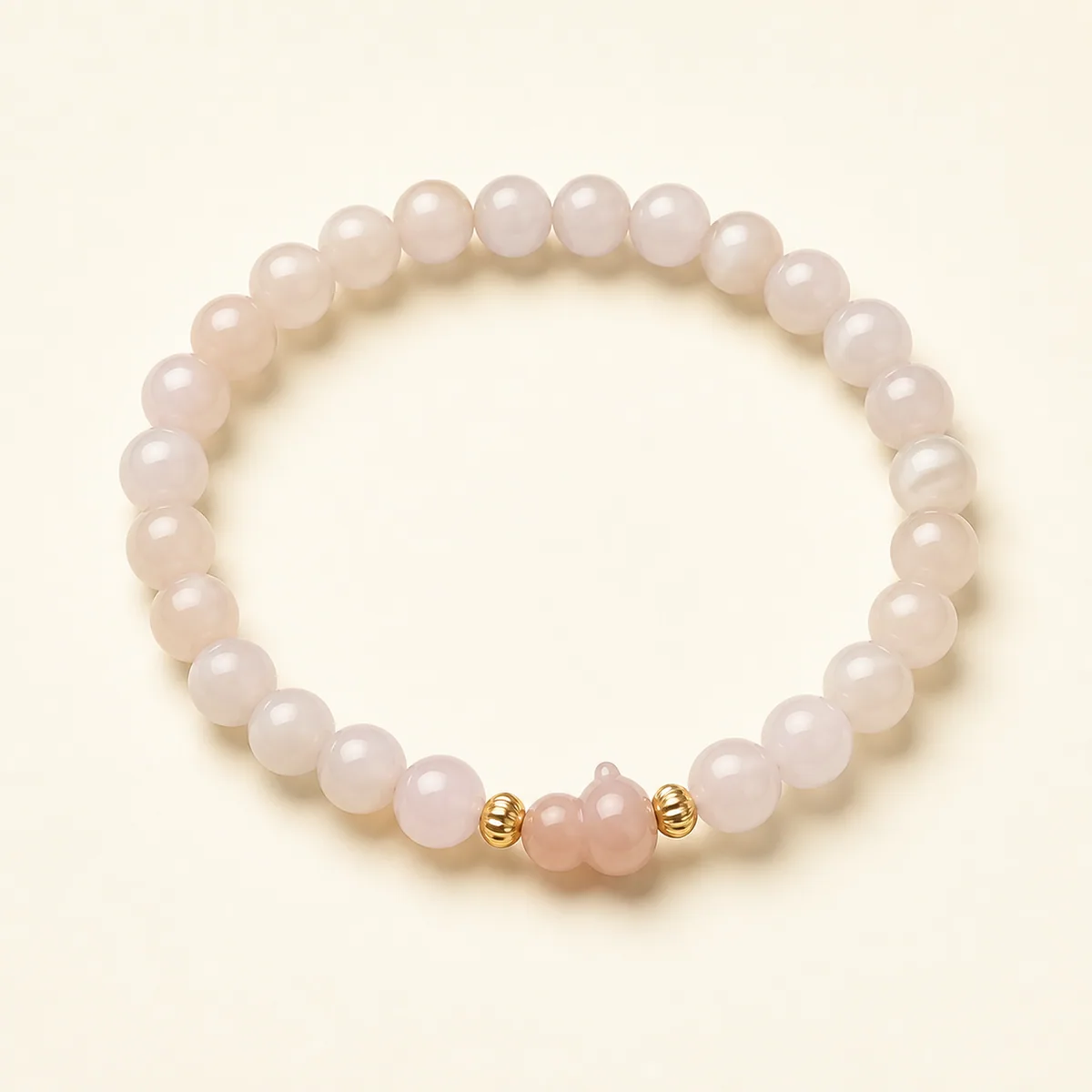 Lotus-Pink Hetian Jade Gourd Bracelet
