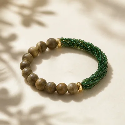 Pale Agarwood & Jadeite Gold Bracelet